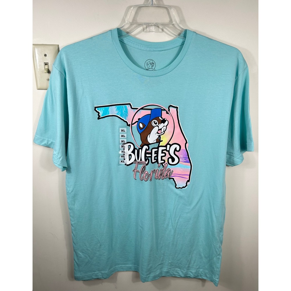 Buc-ee's Florida Graphic T-Shirt Adult XL Aqua Blue Beaver Road Trip Souvenir